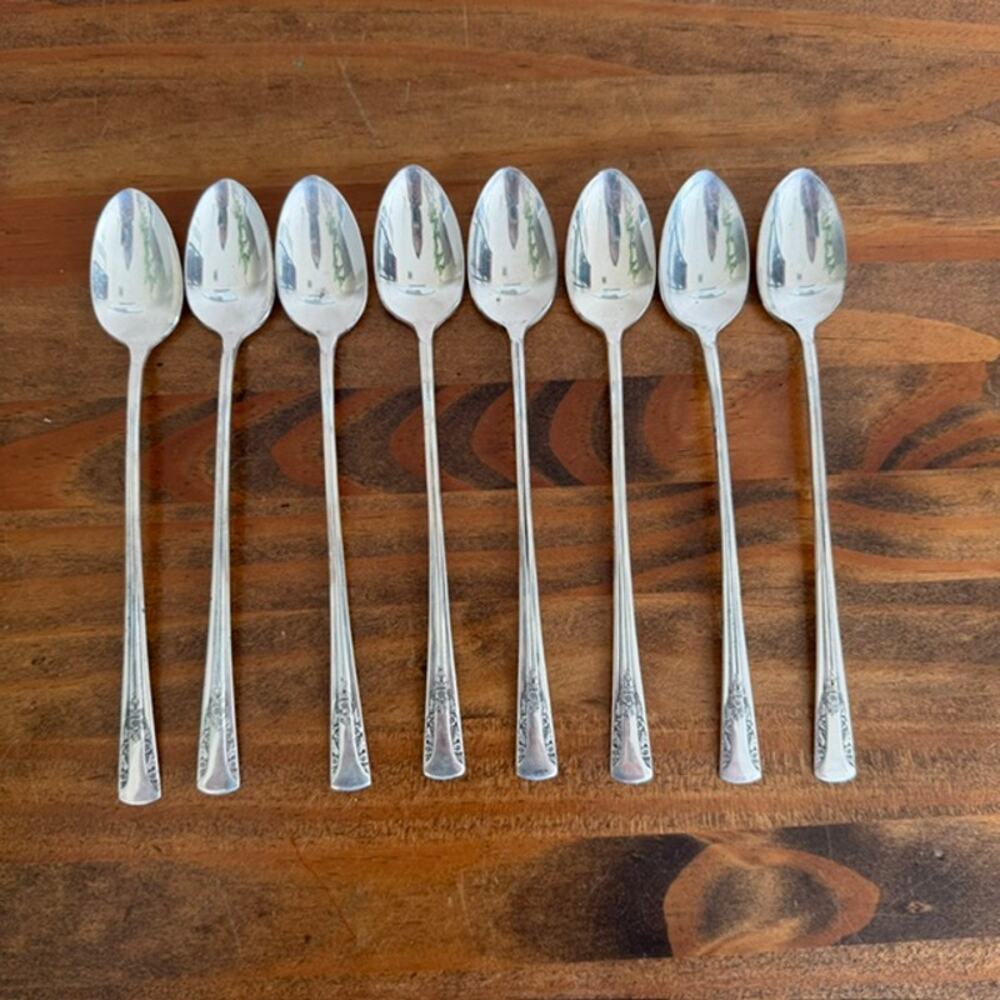 International Silver Camelia Silverplated Ice Tea Spoons 1940 7.5" - Vintage